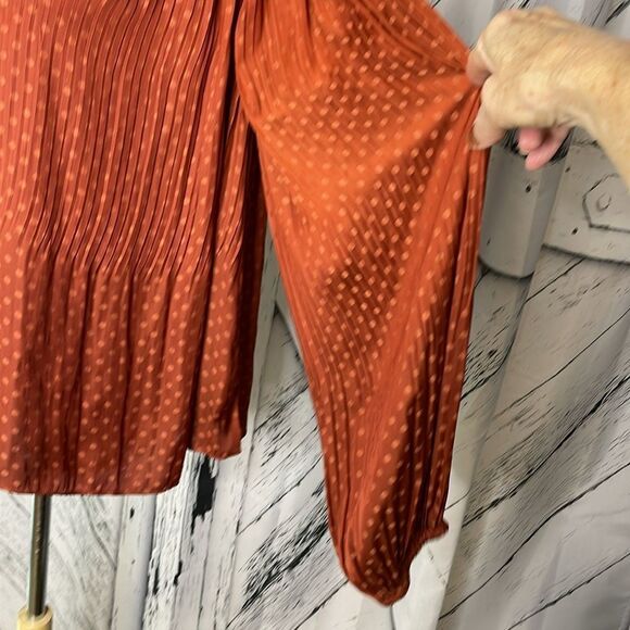 Current Air Anthropologie Blouse Polka Dots Pleated Rust L - Picture 6 of 10